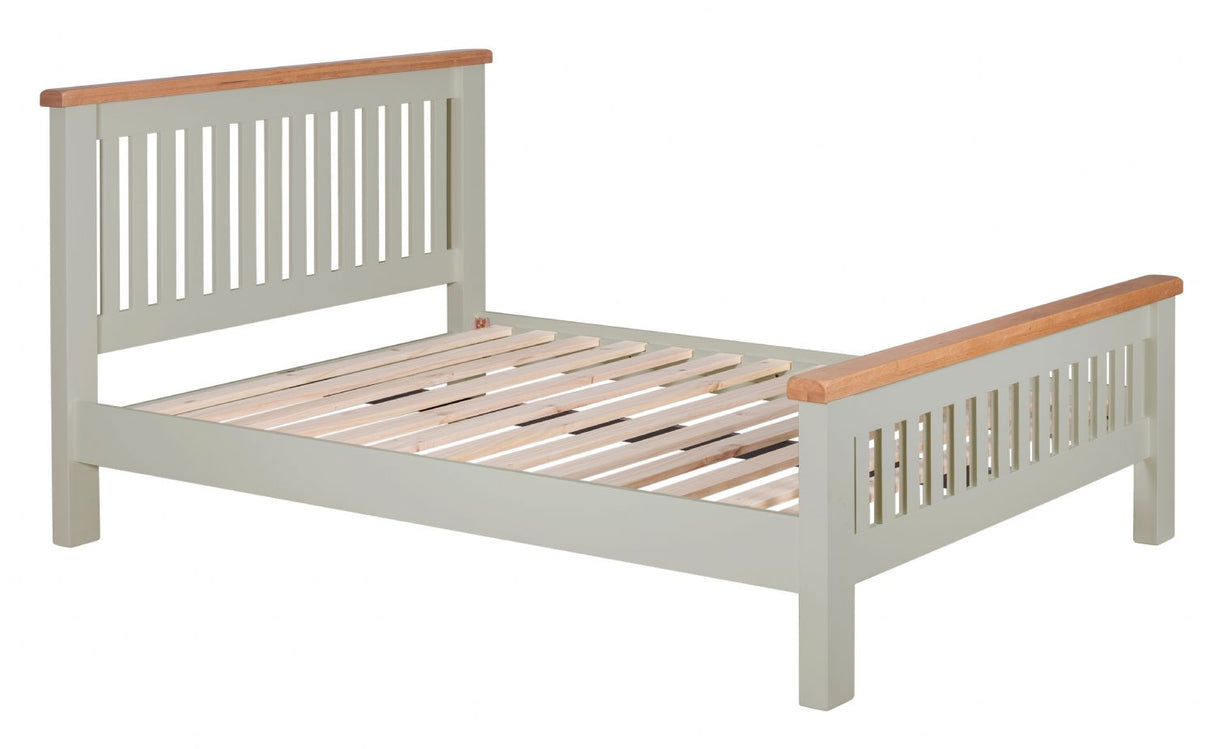 Modern Grey Painted Oak 5ft King Size Bed with Slatted Headboard and Natural Oak Top Rails