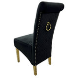 Luxury Black Velvet Dining Chair with Gold Ring Knocker and Gold Legs