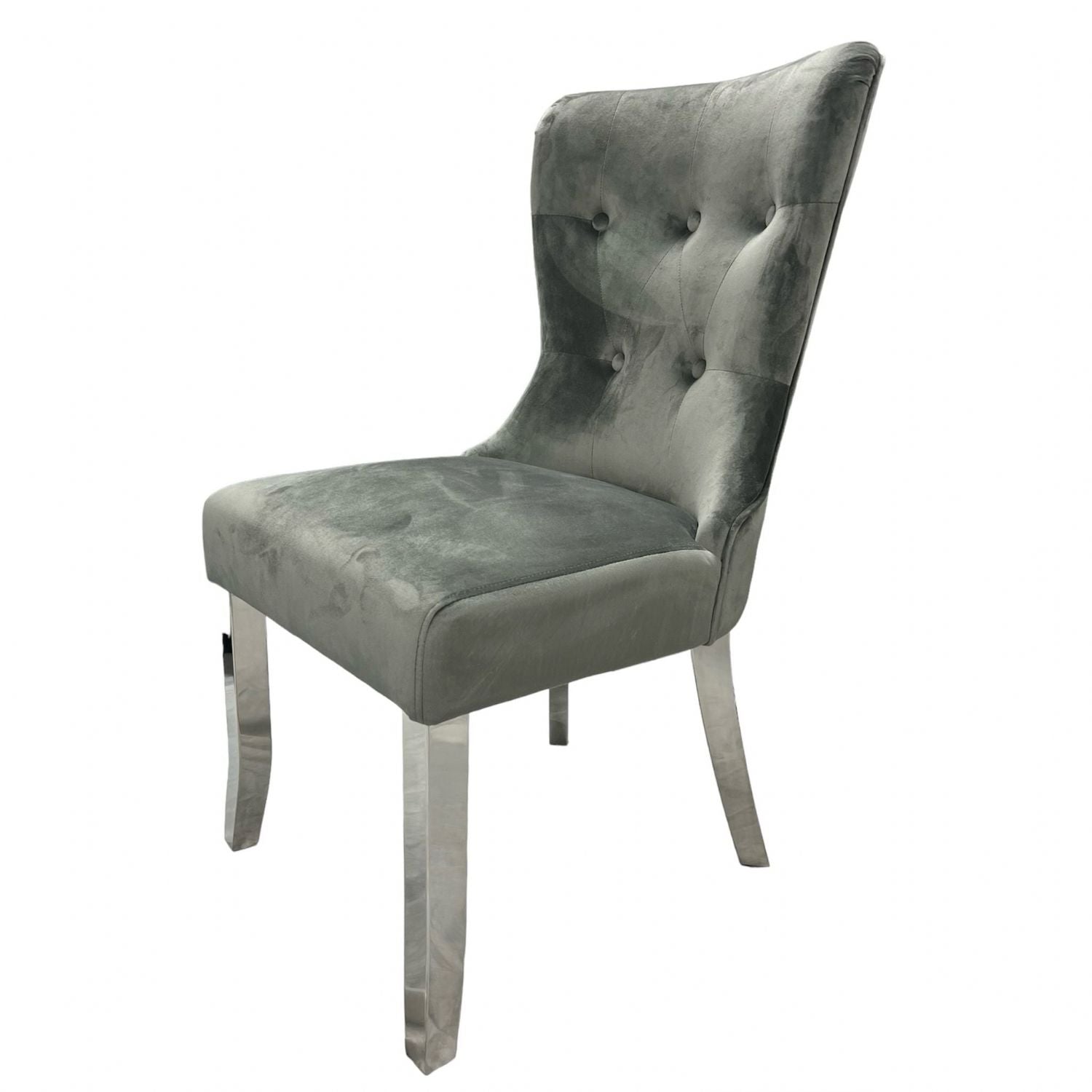 Modern Dark Grey Velvet Dining Chair with Chrome Legs