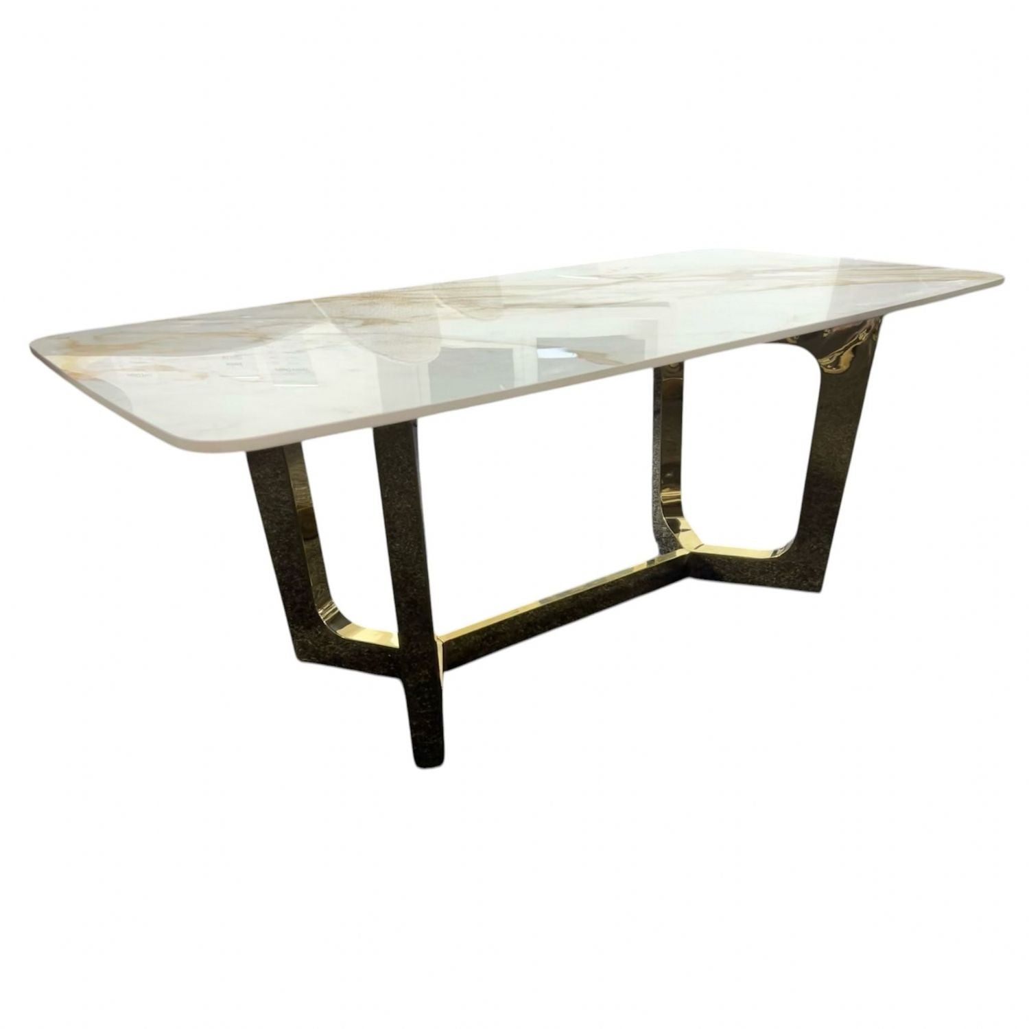 White Marble Effect Ceramic Coffee Table with Gold Angular Metal Base