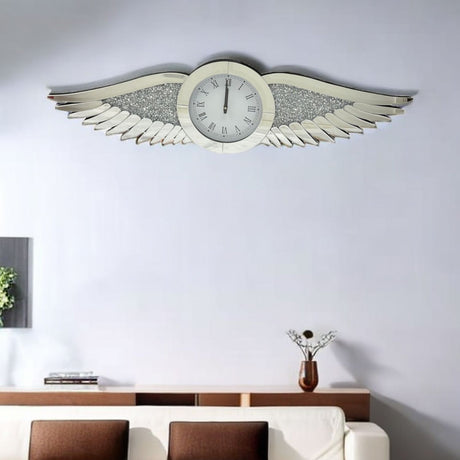 Luxury Mirrored Wing Decorative Wall Clock with Crushed Diamond