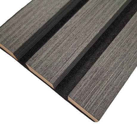 Wood Veneer Acoustic Standard Slat Wall Panels - 3-sided - 240cm x 32cm (2 pack) - Black Oak
