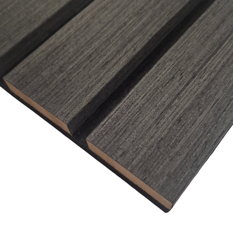 Wood Veneer Acoustic Wide Slat Wall Panels - 3-sided - 240cm x 30cm (2 pack) - Black Oak