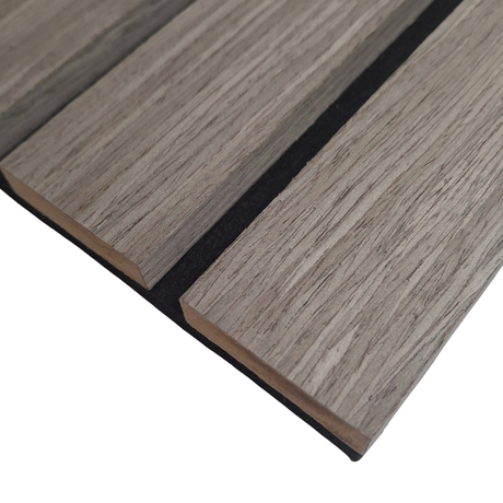 Wood Veneer Acoustic Wide Slat Wall Panels - 3-sided - 240cm x 30cm (2 pack) - Grey Oak