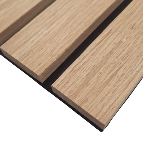 Wood Veneer Acoustic Wide Slat Wall Panels - 3-sided - 240cm x 30cm (2 pack) - Premium Oak