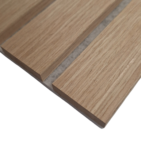 Wood Veneer Acoustic Wide Slat Wall Panels - 3-sided - 240cm x 30cm (2 pack) - Premium Oak on Grey Felt