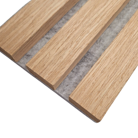 Wood Veneer Acoustic Standard Slat Wall Panels - 3-sided - 240cm x 32cm (2 pack) - Premium Oak on Grey Felt