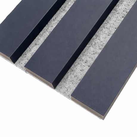 Coloured Acoustic Standard Slat Wall Panels - 3 sided - 240cm x 32cm (2 pack) - Blue on Grey Felt