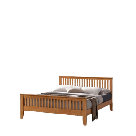 Natural Oak 5ft King Size Bed with Slatted Headboard and Footboard