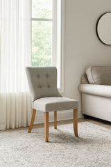 Modern Beige Fabric Dining Chair with Oak Legs
