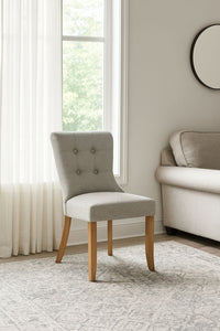 Modern Beige Fabric Dining Chair with Oak Legs