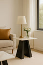 Modern White Ceramic Top Lamp Table with Black Pedestal Base