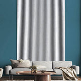Black and white slatted acoustic wall panel by AWS, 60 x 280cm, showcasing modern marble-inspired design for sound absorption.