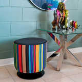 Swivel Drum Stool – Rainbow Stripe Fabric