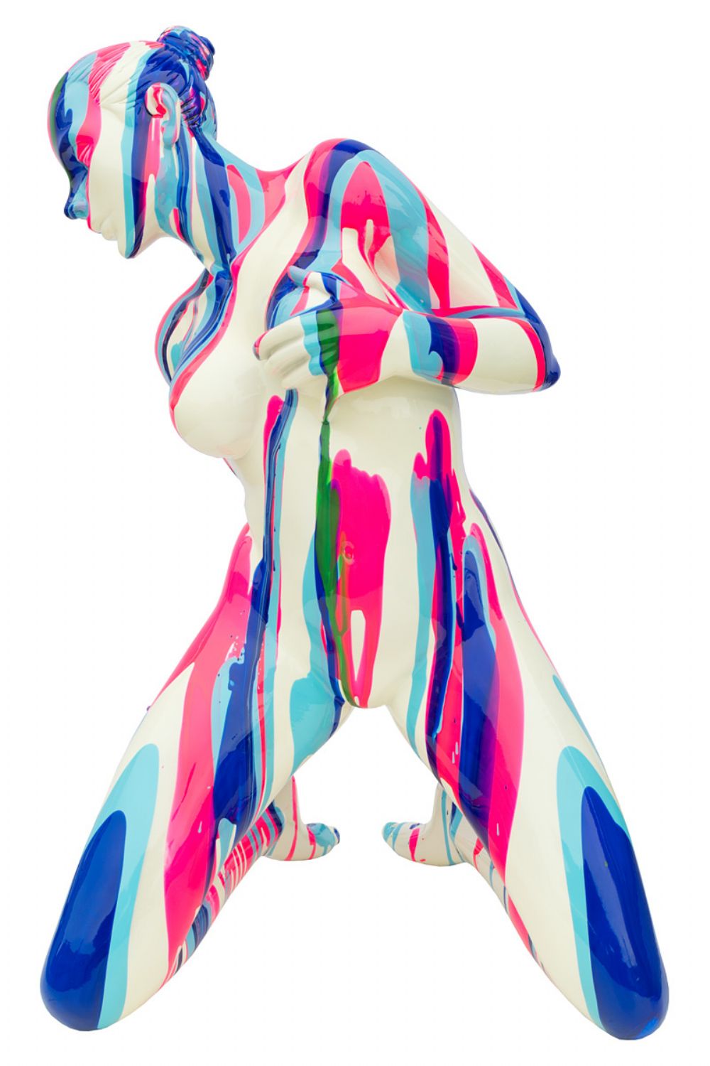 Amorous Pink and Blue Kneeling Yoga Lady Sculpture
