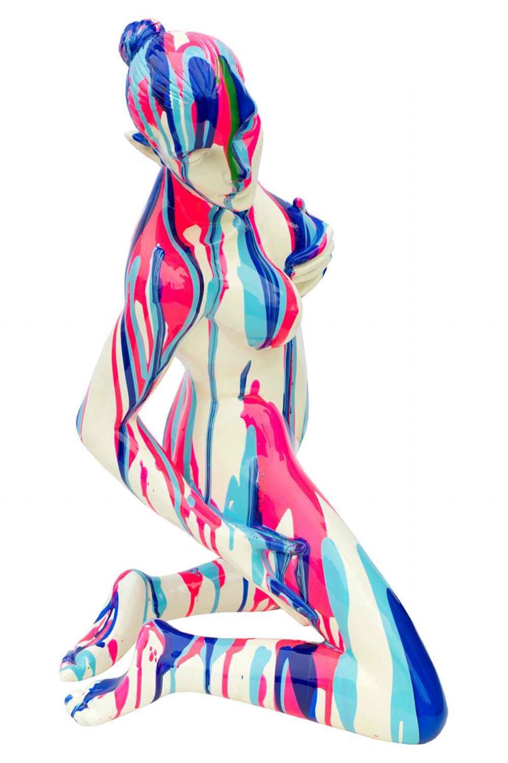 Amorous Pink and Blue Kneeling Yoga Lady Sculpture