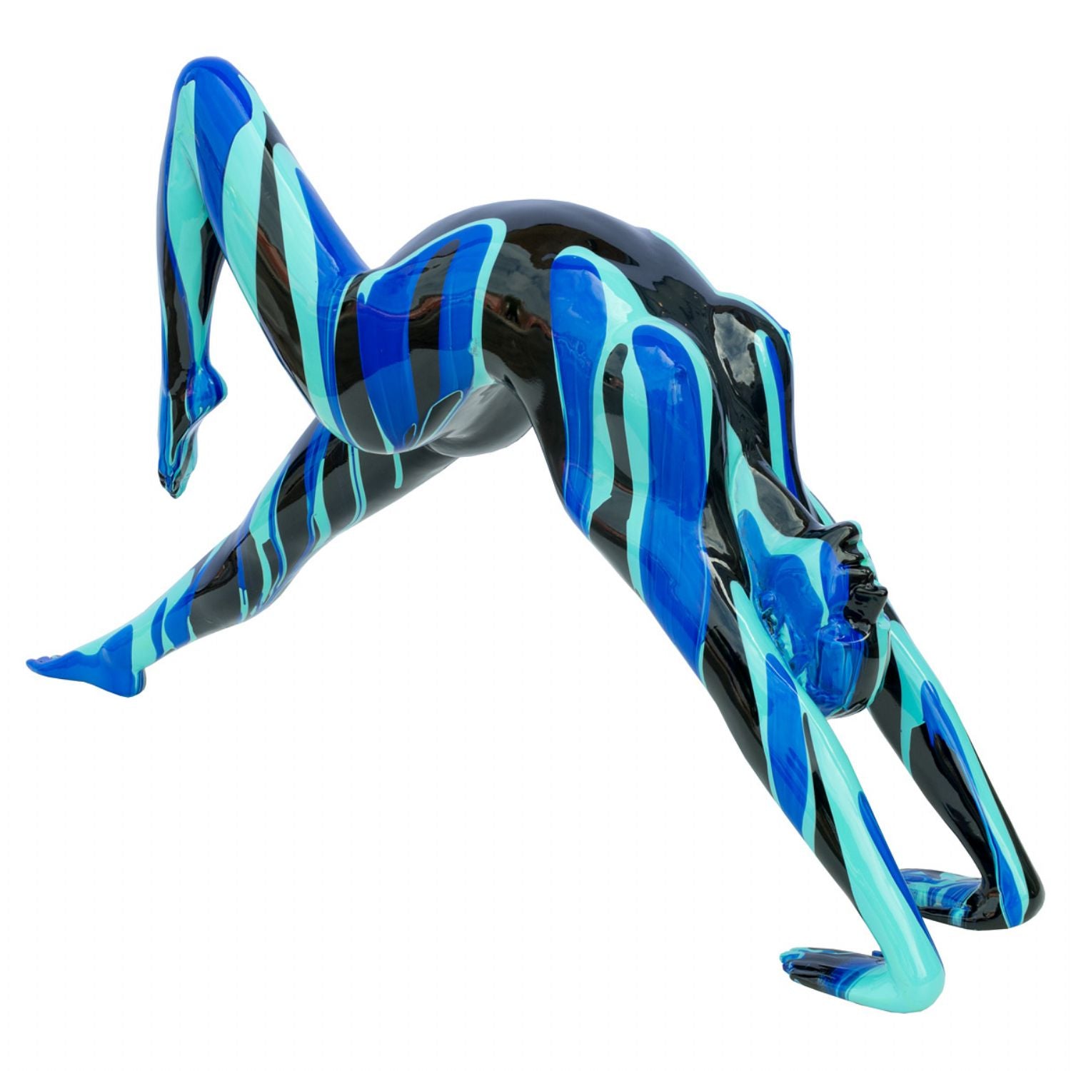 Amorous Black and Blue Stretching Yoga Lady Sculpture