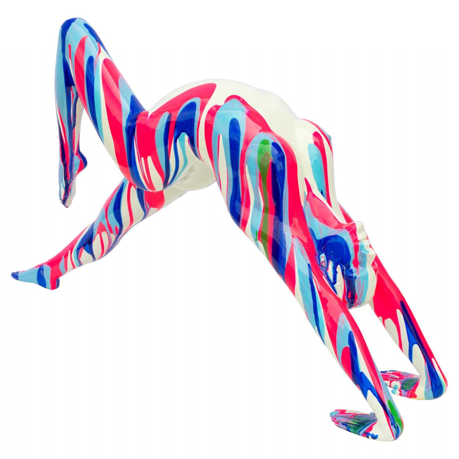 Amorous Pink and Blue Stretching Yoga Lady Sculpture