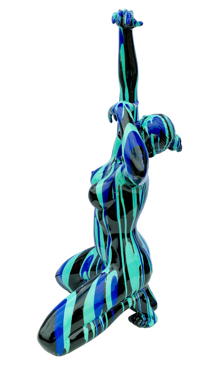 Amorous Large Black and Blue Yoga Lady Sculpture