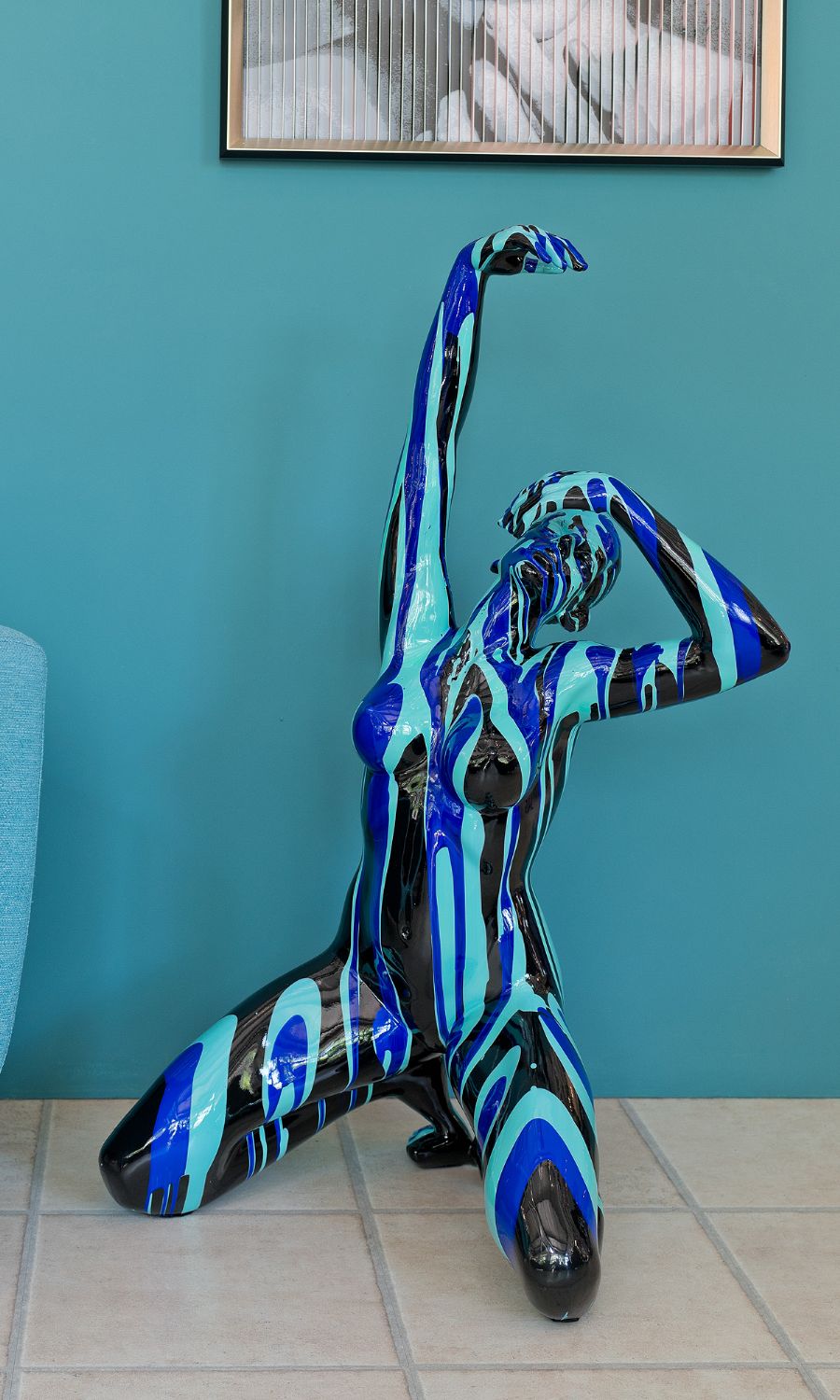 Amorous Large Black and Blue Yoga Lady Sculpture
