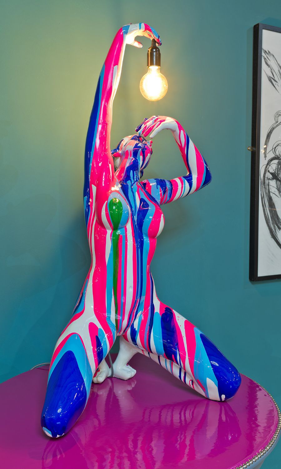 Amorous Large Pink and Blue Yoga Lady Sculpture