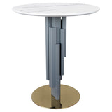 White Marble Effect Top Round Bar Table Grey Column Base