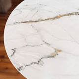 White Marble Effect Top Round Bar Table Grey Column Base