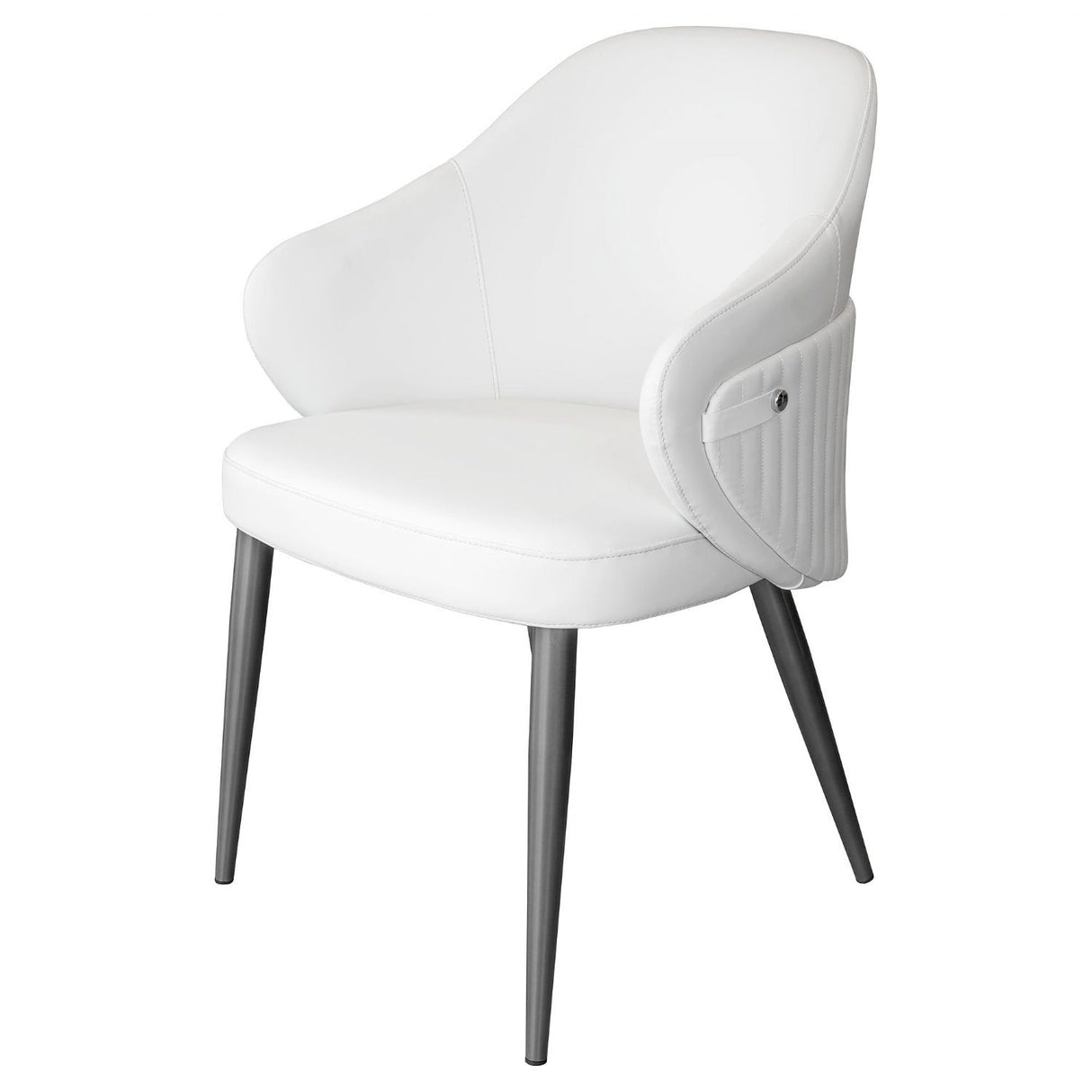 Ivory Leather Effect Ribbed Dining Chair Metal Legs