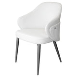 Ivory Leather Effect Ribbed Dining Chair Metal Legs