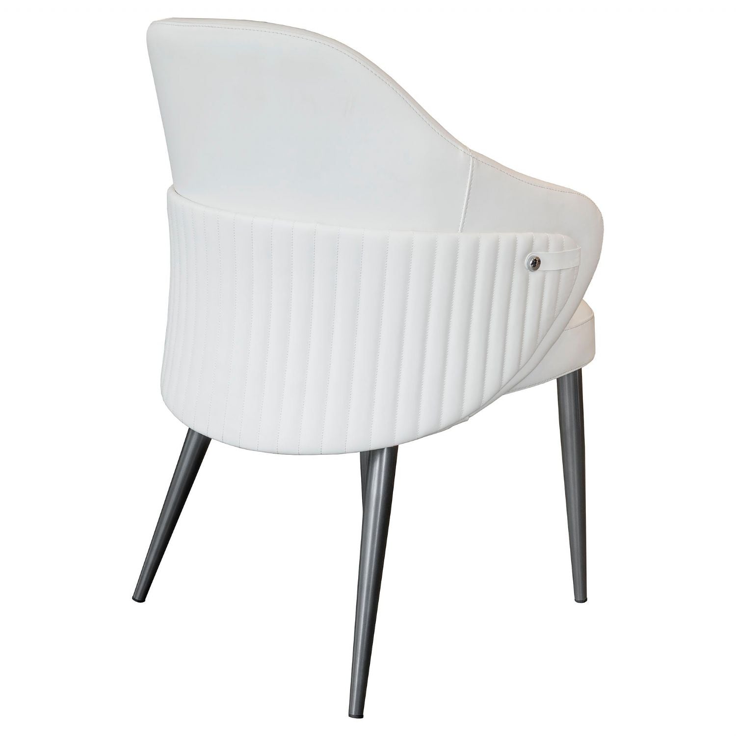 Ivory Leather Effect Ribbed Dining Chair Metal Legs
