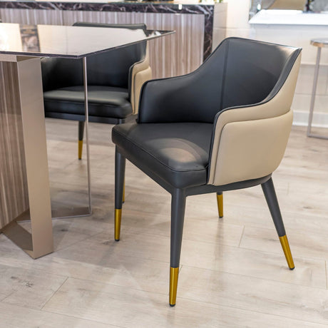 Black and Stone Leather Effect Dining Chair Metal Legs
