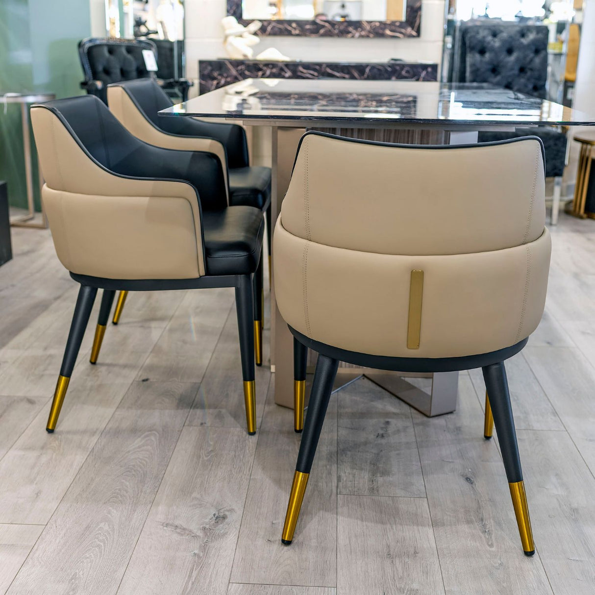 Black and Stone Leather Effect Dining Chair Metal Legs