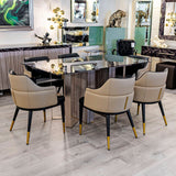 Black and Stone Leather Effect Dining Chair Metal Legs