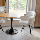 Ivory Fabric Swivel Lounge Chair Black Metal Legs