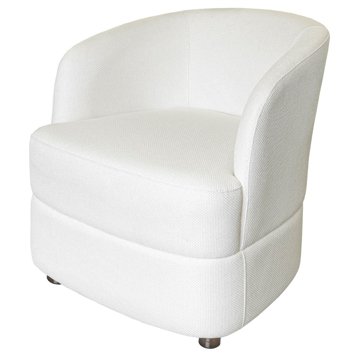 Ivory Linen Fabric Curved Tub Chair Brown Wooden Feet