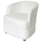 Ivory Linen Fabric Curved Tub Chair Brown Wooden Feet