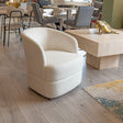 Ivory Linen Fabric Curved Tub Chair Brown Wooden Feet
