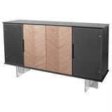 Black Wood 4 Door Chevron Large Sideboard Acrylic Feet