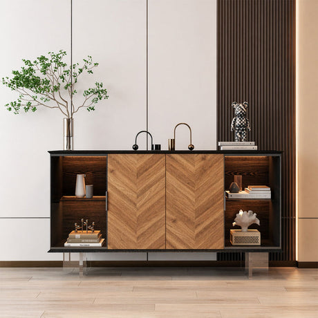 Black Wood 4 Door Chevron Large Sideboard Acrylic Feet
