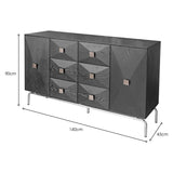 Black Oak 2 Door 6 Drawer Wide Sideboard Chrome Base