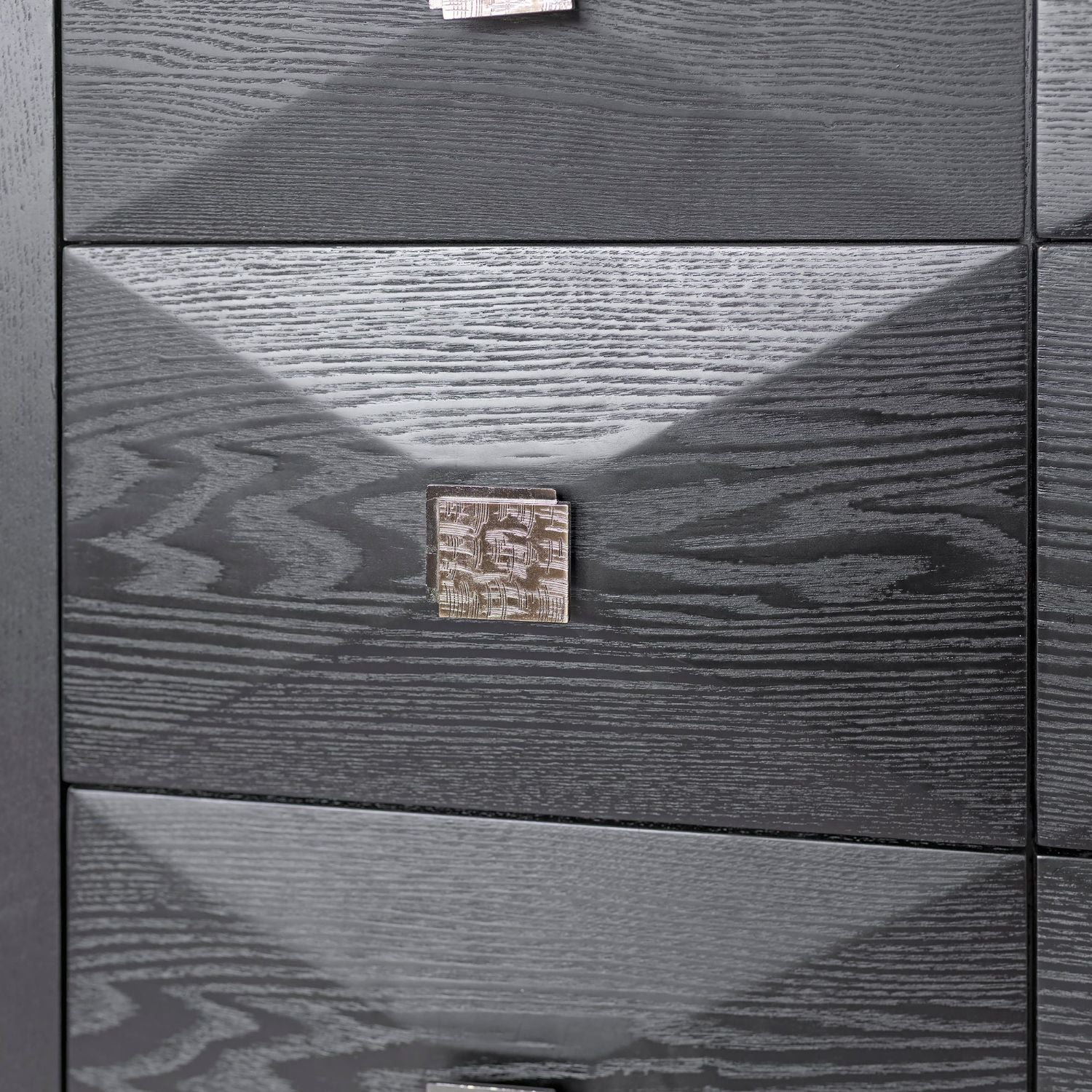 Black Oak 2 Door 6 Drawer Wide Sideboard Chrome Base