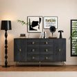 Black Oak 2 Door 6 Drawer Wide Sideboard Chrome Base