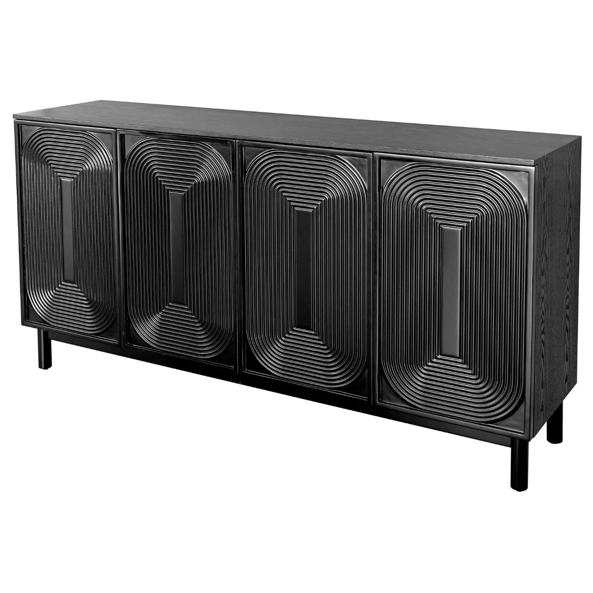 Black Wood Contour Panel Design 4 Door Wide Sideboard