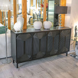 Black Wood Contour Panel Design 4 Door Wide Sideboard