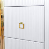 Creamy White Fluted 2 Door 3 Drawer Wide Sideboard Gold Trim