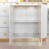 Creamy White Fluted 2 Door 3 Drawer Wide Sideboard Gold Trim