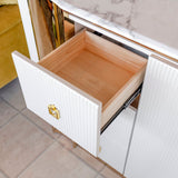 Creamy White Fluted 2 Door 3 Drawer Wide Sideboard Gold Trim