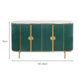 White Marble Top 4 Door Green Fluted Sideboard Gold Trimmed