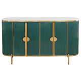 White Marble Top 4 Door Green Fluted Sideboard Gold Trimmed