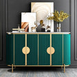 White Marble Top 4 Door Green Fluted Sideboard Gold Trimmed